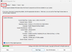 پیدا کردن اطلاعات لپ تاپ با استفاده از ابزار DirectX Diagnostic